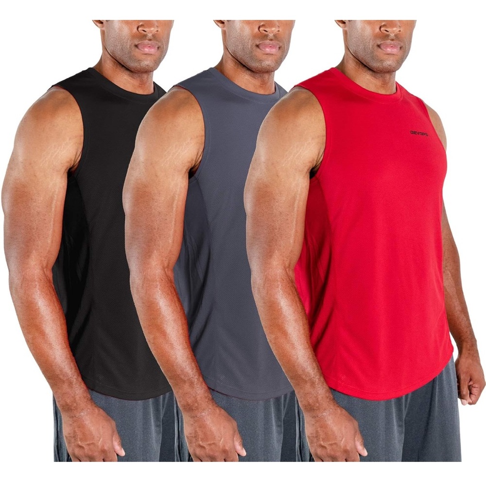 DEVOPS 3 Pack Men's Muscle Shirts Sleeveless Dry Fit Gym Workout Tank Top